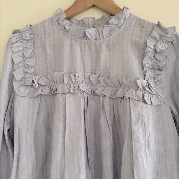 NWT English Factory Dusty Blue Ruffle Blouse Size L - Picture 5 of 9